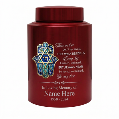 Personalized Jewish Star of David Hamsa Hand Chai Tree of Life Stainless Steel Bereavement Sympathy Silver Black Gold Red 2 Sizes Memorial Keepsake Urn, Memorial Gift, In Loving Memory - Image 10
