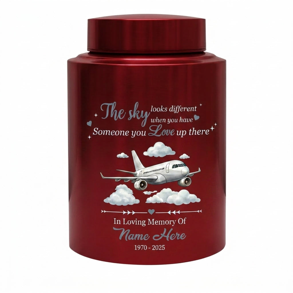 Personalized Flying Plane Pilot Cremation Urn Stainless Steel Aviation Enthusiast Adult Human Ashes UV Printed Silver Black Gold Red Small Large Memorial Keepsake Urn, Memorial Gift, In Loving Memory - Image 10