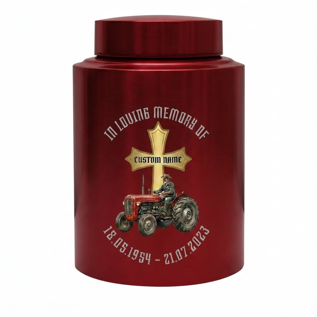 Personalized Farmer Tractor Gothic Cross Stainless Steel Urn for Human Ashes Loss of Father Grandfather Husband Decorative 5.9x3.9 7.5x5.1 Memorial Keepsake Urn, Memorial Gift, In Loving Memory - Image 10