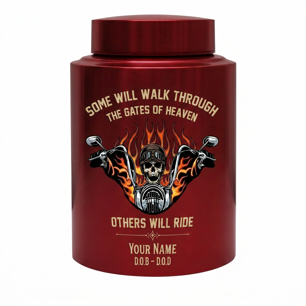 Personalized Motorcycle Riding in Heaven UV Printed Stainless Steel Urn for Adult Male Dad Biker Human Ashes Silver Black Gold Red Decorative Memorial Keepsake Urn, Memorial Gift, In Loving Memory - Image 10