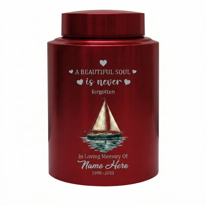 Personalized Sail Boat Stainless Steel Cremation Urn for Adult Male Female Dad Mom Large 7.5x5.1 Small 5.9x3.9 Silver Black Gold Red Memorial Keepsake Urn, Memorial Gift, In Loving Memory - Image 10