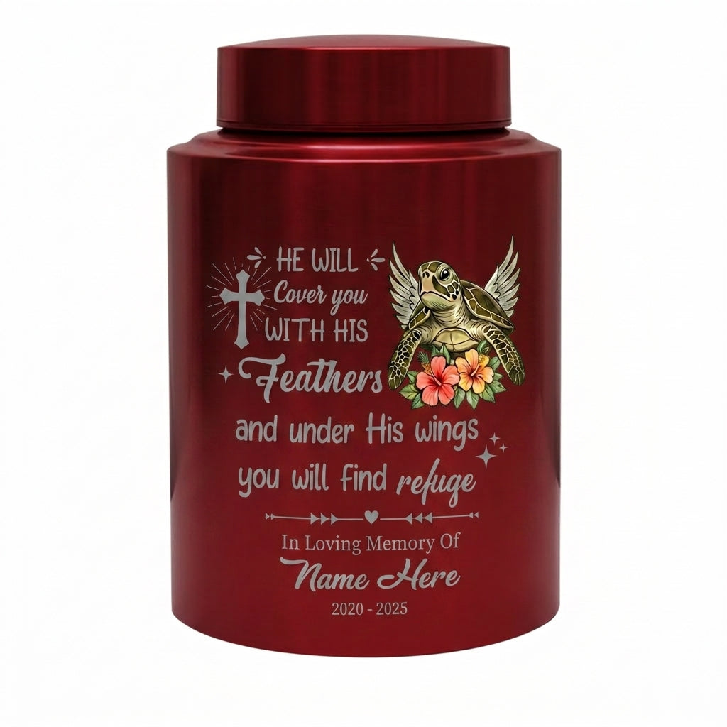 Personalized Sea Turtle Christian Cremation Urn for Human Ashes, He Will Cover You With His Feathers, Custom Name & Dates, Small & Large, Memorial Keepsake Urn, Memorial Gift, In Loving Memory - Image 10