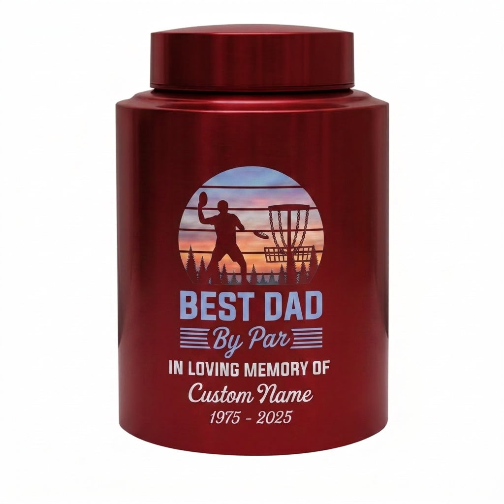 Personalized Disc Golf Dad By Par Sunset UV Printed Stainless Steel Cremation Vessel for Father Loss Sympathy Adult Ashes Small Large Sizes Memorial Keepsake Urn, Memorial Gift, In Loving Memory - Image 10