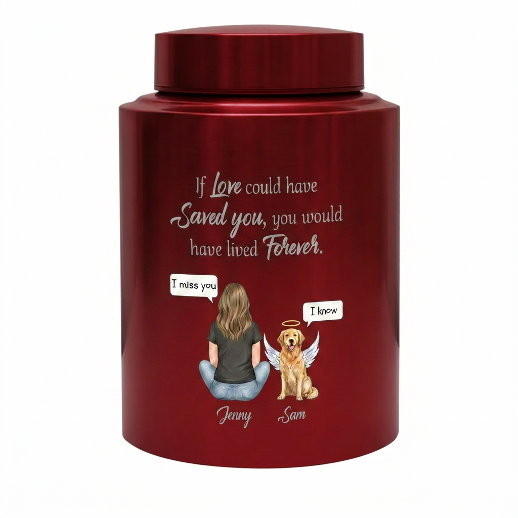Personalized Woman and Dog Angel Silhouette Stainless Steel Pet Loss Urns for Ashes If Love Could Have Saved You Forever Quote Custom Names Memorial Keepsake Urn, Memorial Gift, In Loving Memory - Image 10