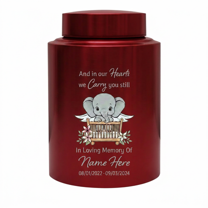 Personalized Baby Elephant UV Printed Stainless Steel Urn For Infant Child Loss Bereavement, Silver Black Gold Red Display, Memorial Keepsake Urn, Memorial Gift, In Loving Memory - Image 10