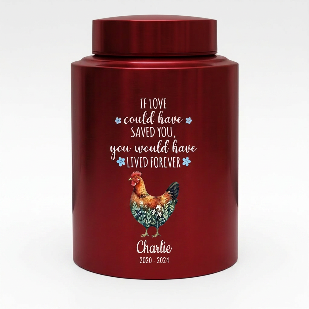 Personalized Chicken Memorial Stainless Steel Urn for Pet Ashes, Rooster Hen Loss Sympathy Gift, Custom Name Date Bird Tribute, Two Sizes, Memorial Keepsake Urn, Memorial Gift, In Loving Memory - Image 10