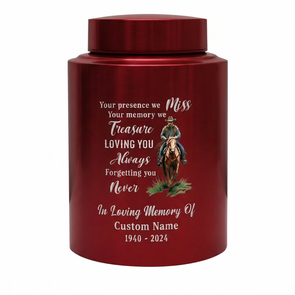 Personalized Cowboy Riding Horse Boots Hat Cross Stainless Steel Cremation Urn For Adult Human Ashes Funeral Remembrance Sympathy Memorial Keepsake Urn, Memorial Gift, In Loving Memory - Image 10