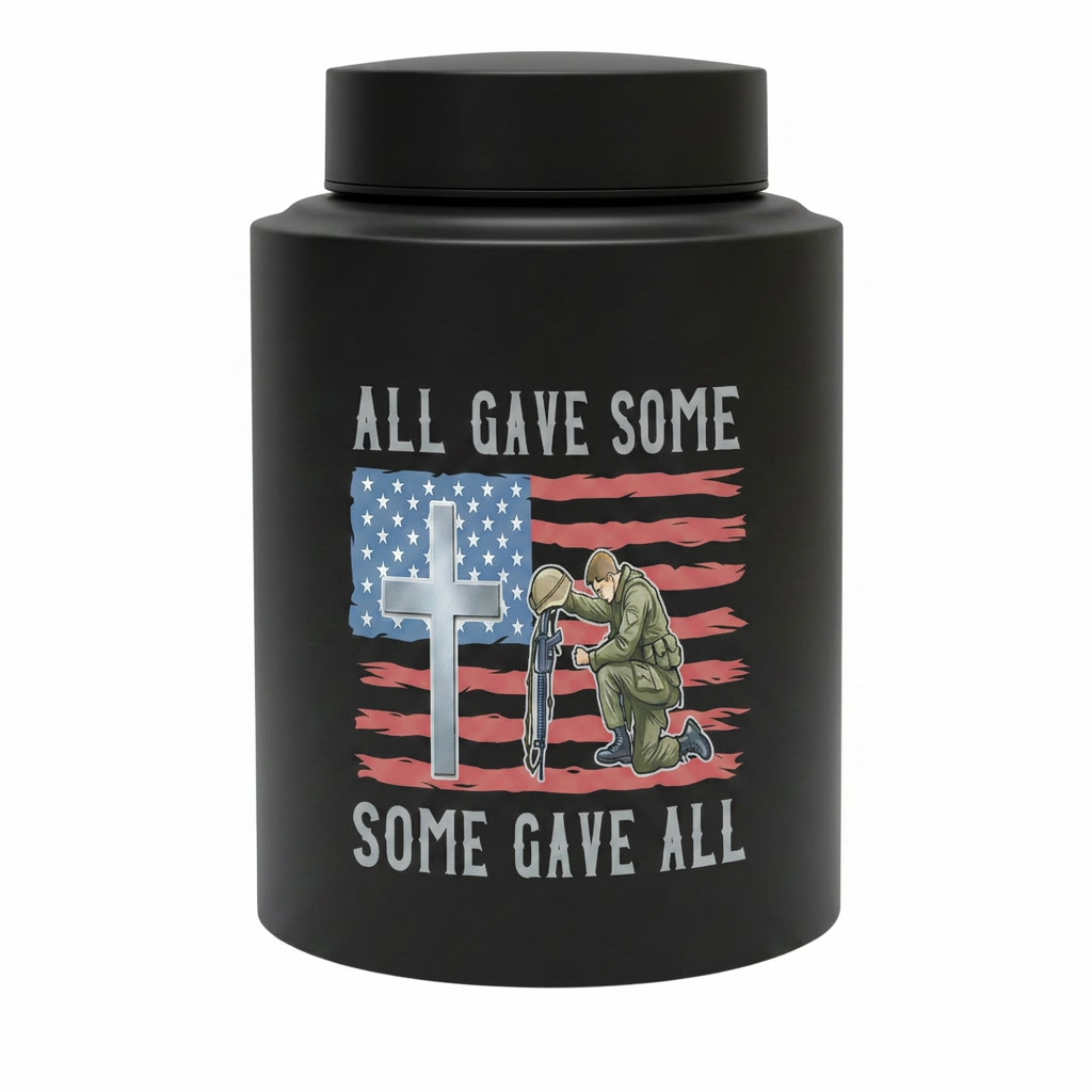 All Gave Some Veteran Kneeling Soldier American Flag Cross Stainless Steel Ash Container Military Army Navy Sympathy Bereavement Memorial Keepsake Urn, Memorial Gift, In Loving Memory - Image 11