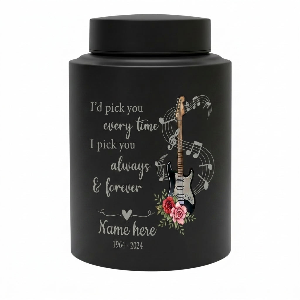 Personalized Guitar Stainless Steel Cremation Urn for Husband Wife Partner Music Lover Musician Loved One Large or Small Memorial Keepsake Urn, Memorial Gift, In Loving Memory - Image 11
