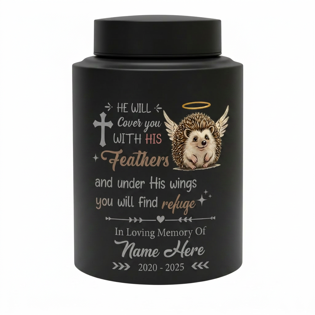 Personalized Angel Hedgehog Pet Loss UV Printed Stainless Steel Cremation Urn Christian Bible Verse Psalm 91 Sympathy Present Decor Memorial Keepsake Urn, Memorial Gift, In Loving Memory - Image 11