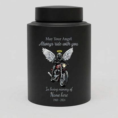 Personalized Motorcycle Riding in Heaven Stainless Steel Urn for Adult Male Dad Husband Biker Ashes, May Your Angel Always Ride With You, Memorial Keepsake Urn, Memorial Gift, In Loving Memory - Image 11