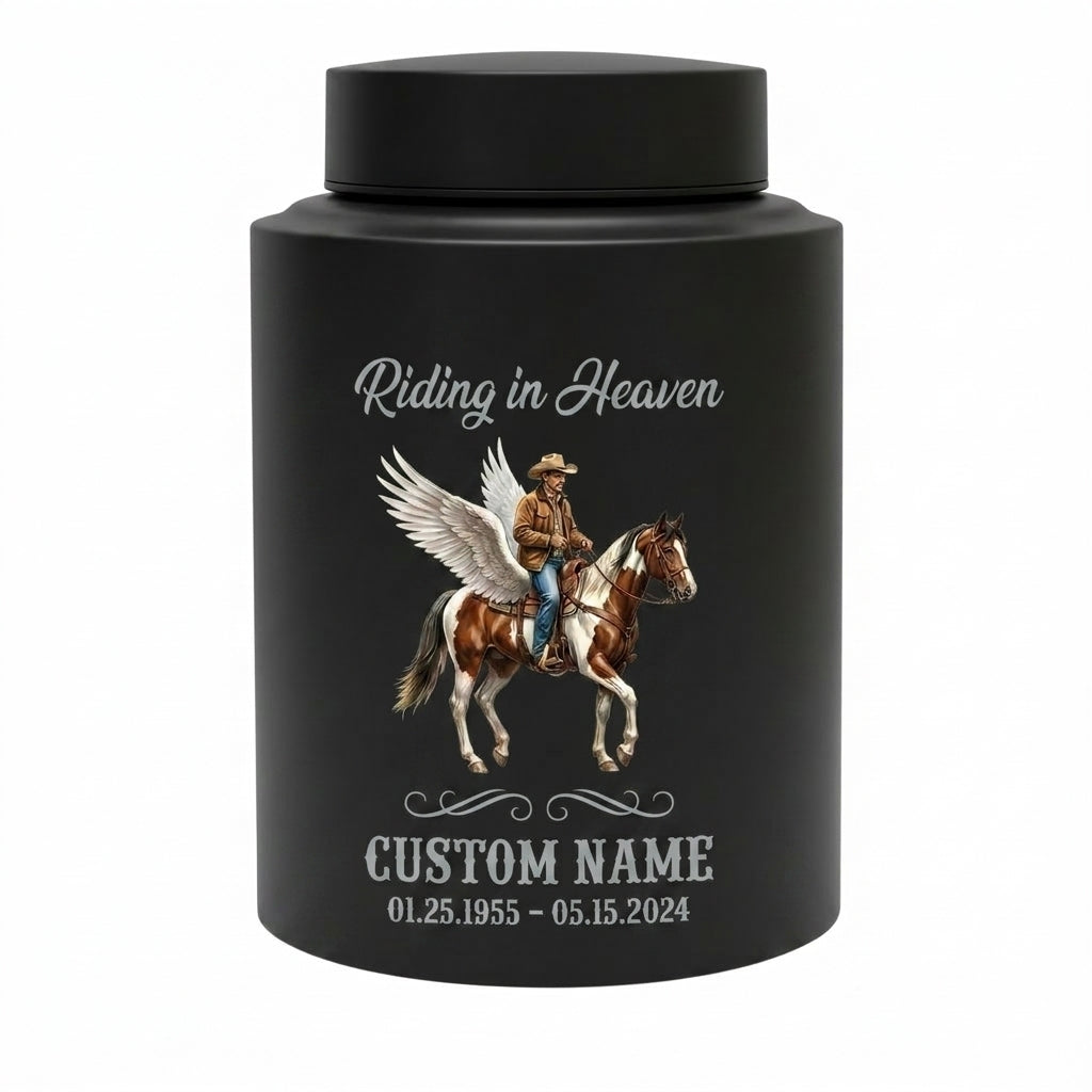 Personalized Cowboy Boots Hat Cross Western UV Printed Stainless Steel Funeral Urn for Adult Human Ashes Large Custom Riding In Heaven Memorial Keepsake Urn, Memorial Gift, In Loving Memory - Image 11