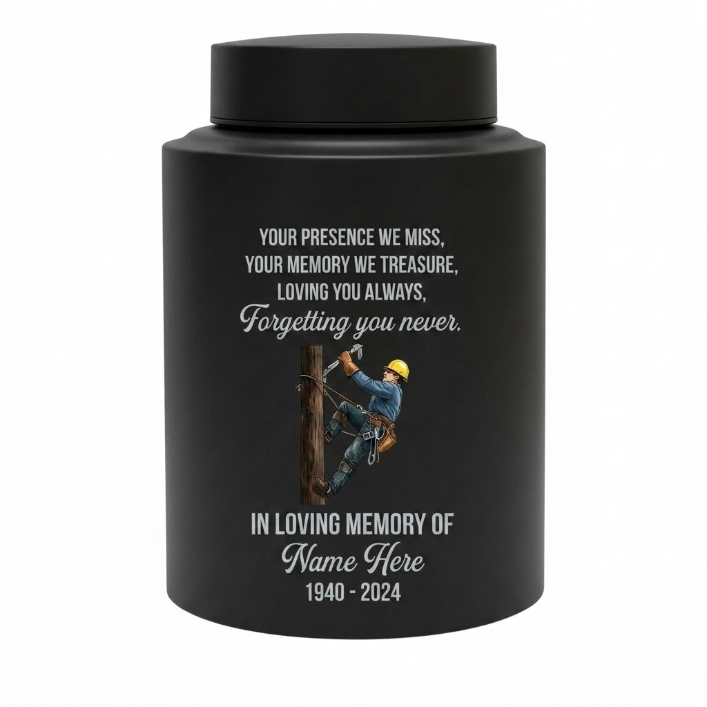 Personalized Lineman Electrician Cremation UV Printed Stainless Steel for Dad Husband Human Ashes Loss Small 5.9x3.9in Large 7.5x5.1in Memorial Keepsake Urn, Memorial Gift, In Loving Memory - Image 11