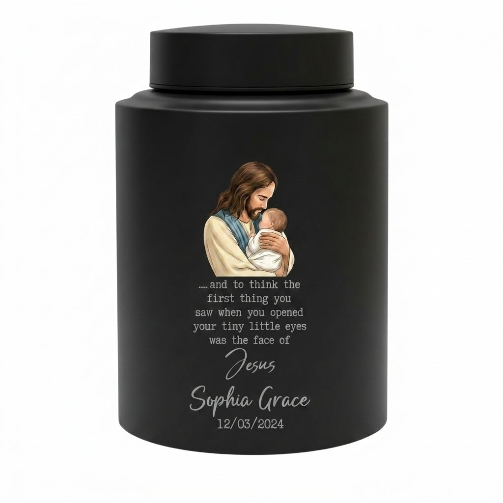 Personalized Baby of Jesus Infant Loss UV Printed Stainless Steel Urn for Child Boy Girl Miscarriage Bereavement Large Two Sizes Memorial Keepsake Urn, Memorial Gift, In Loving Memory - Image 11