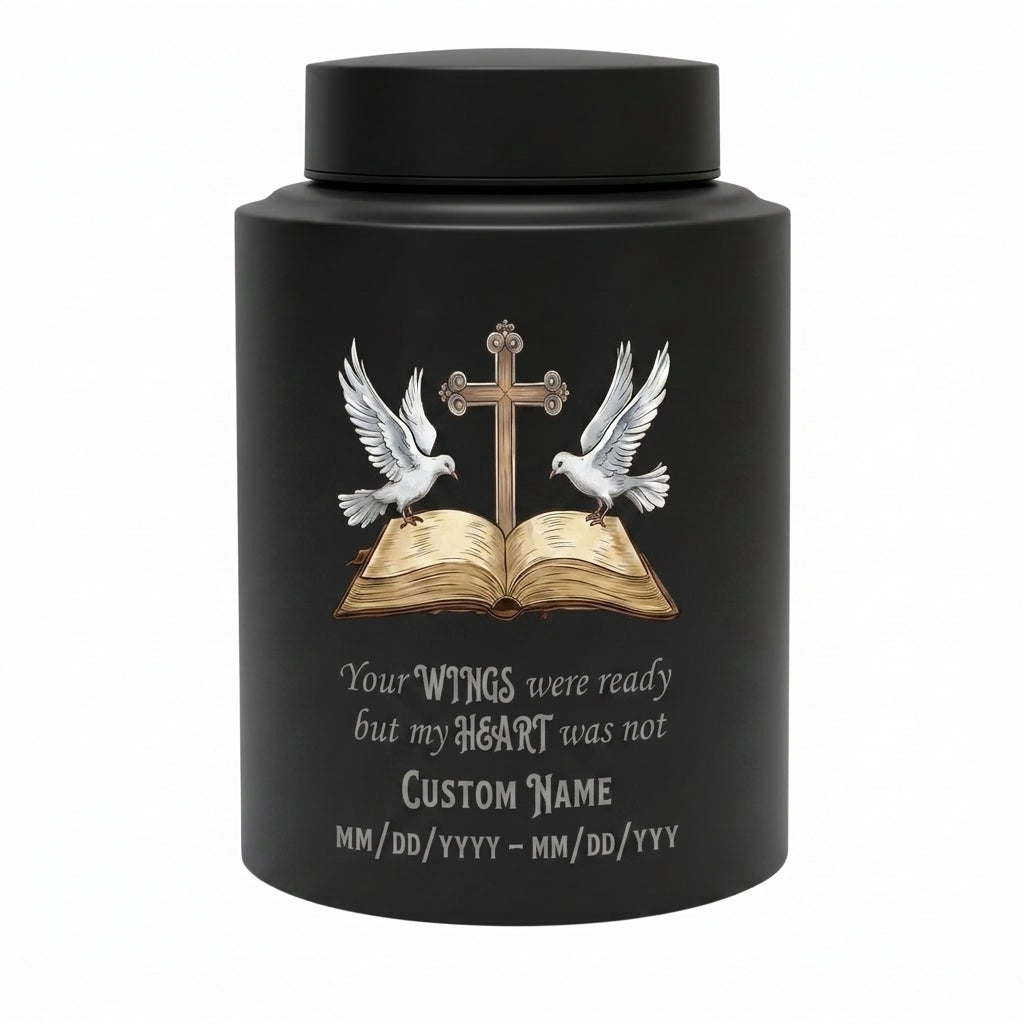 Personalized Christian Doves Jesus Cross Stainless Steel Urn, Your Wings Were Ready But My Heart Was Not for Mom Sister Adult Women Ashes, Memorial Keepsake Urn, Memorial Gift, In Loving Memory - Image 11