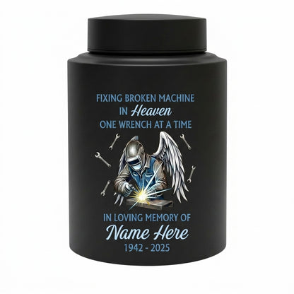 Personalized Mechanic Fixing Broken Machine In Heaven Stainless Steel Urn for Dad Father Grandpa Men Human Ashes Small Large Memorial Keepsake Urn, Memorial Gift, In Loving Memory - Image 11