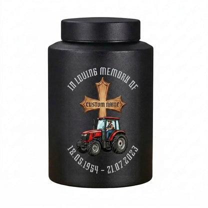 Personalized Farmer Tractor Gothic Cross Stainless Steel Urn for Human Ashes Loss of Father Grandfather Husband Decorative 5.9x3.9 7.5x5.1 Memorial Keepsake Urn, Memorial Gift, In Loving Memory - Image 11