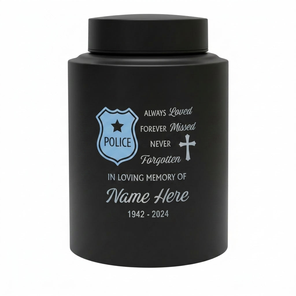 Personalized Police Officer Shield Badge Cross Stainless Steel UV Printed Law Enforcement Tribute Ash Holder Large Small Sizes Memorial Keepsake Urn, Memorial Gift, In Loving Memory - Image 11