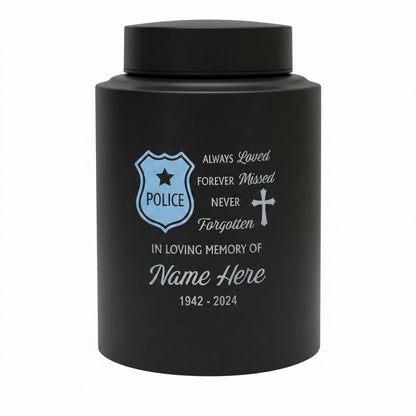 Personalized Police Officer Shield Badge Cross Stainless Steel UV Printed Law Enforcement Tribute Ash Holder Large Small Sizes Memorial Keepsake Urn, Memorial Gift, In Loving Memory - Image 11