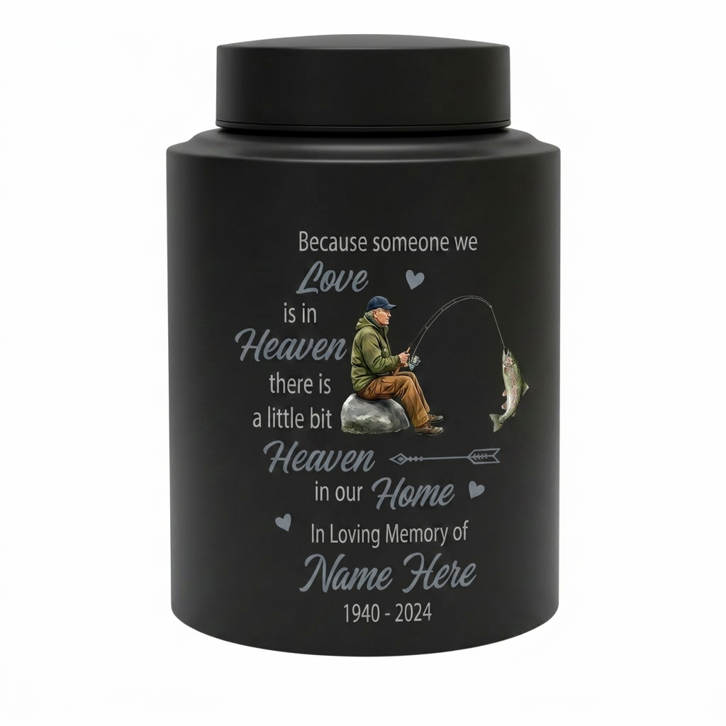 Personalized Bass Fishing Cremation Urns for Human Ashes Loss of Father Husband Fisherman Silhouette Because Someone We Love is in Heaven Quote Memorial Keepsake Urn, Memorial Gift, In Loving Memory - Image 11