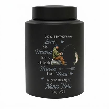 Personalized Bass Fishing Cremation Urns for Human Ashes Loss of Father Husband Fisherman Silhouette Because Someone We Love is in Heaven Quote Memorial Keepsake Urn, Memorial Gift, In Loving Memory - Image 11