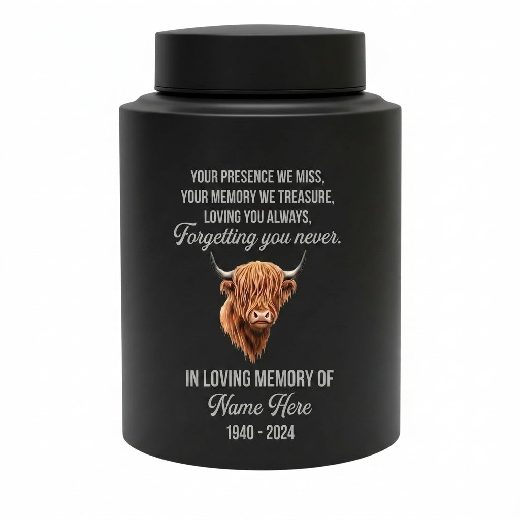 Personalized Highland Cow Stainless Steel Urn for Human Ashes, Sympathy Loss of Loved One Bereavement, Adult Ash Container 5.9in 7.5in, Memorial Keepsake Urn, Memorial Gift, In Loving Memory - Image 11