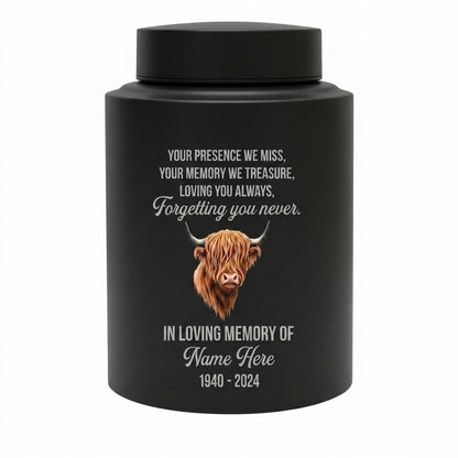 Personalized Highland Cow Stainless Steel Urn for Human Ashes, Sympathy Loss of Loved One Bereavement, Adult Ash Container 5.9in 7.5in, Memorial Keepsake Urn, Memorial Gift, In Loving Memory - Image 11