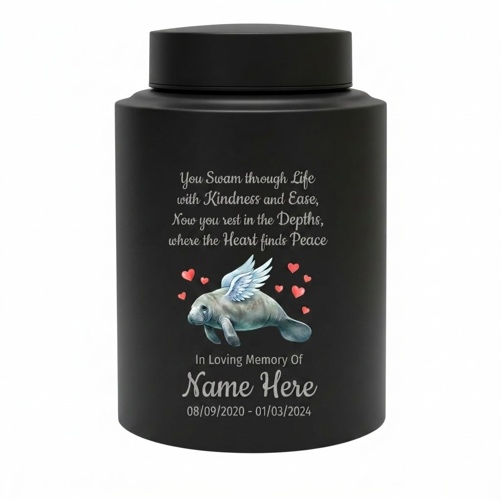 Personalized Manatee Beach Ocean Stainless Steel UV Printed Loss Of Loved One Marine Enthusiast Remembrance Keepsake Small Large Memorial Keepsake Urn, Memorial Gift, In Loving Memory - Image 11