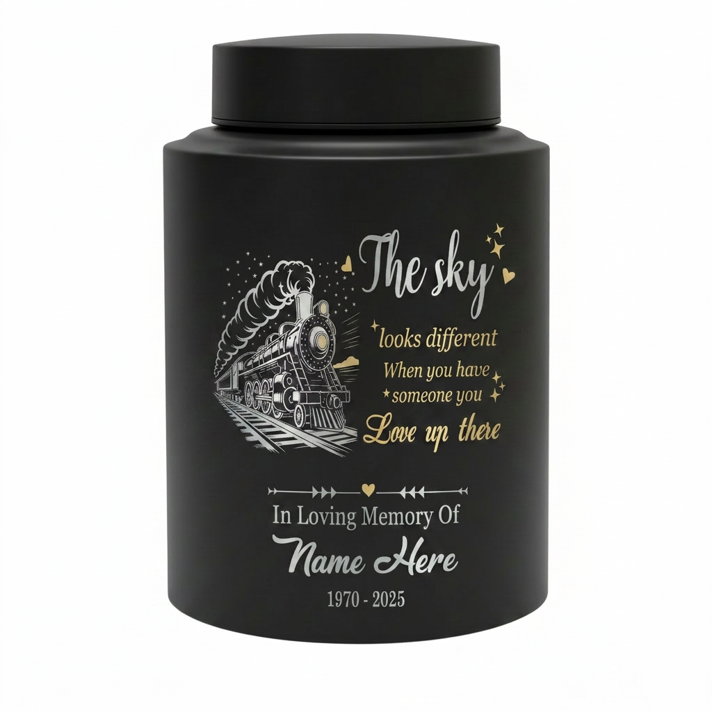Personalized Train Driver Stainless Steel Urn The Sky Looks Different Poem For Railroad Engineer Grandfather Father Custom Name Metal Memorial Keepsake Urn, Memorial Gift, In Loving Memory - Image 11