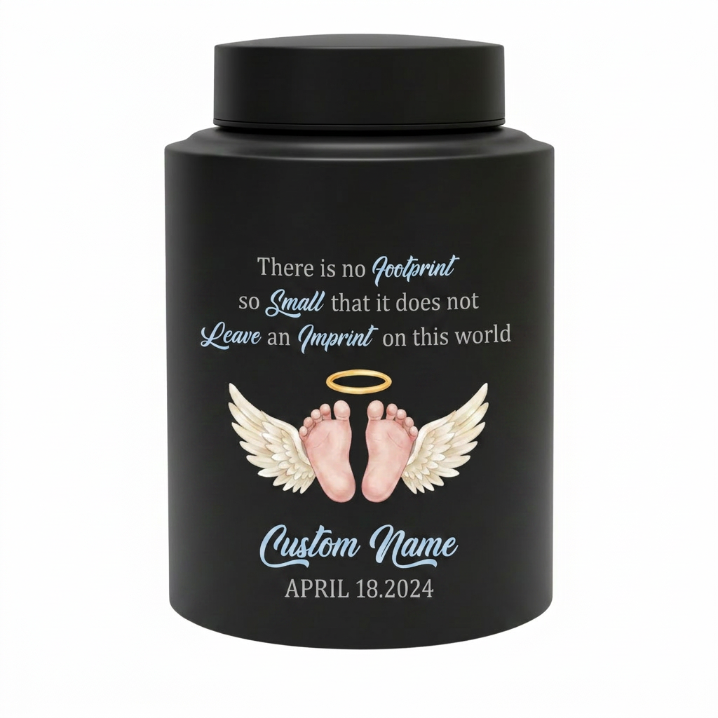 Personalized Angel Baby Footprint Stainless Steel Cremation Urn, Infant Loss Remembrance Container, Grieving Parent Sympathy Present, Memorial Keepsake Urn, Memorial Gift, In Loving Memory - Image 11