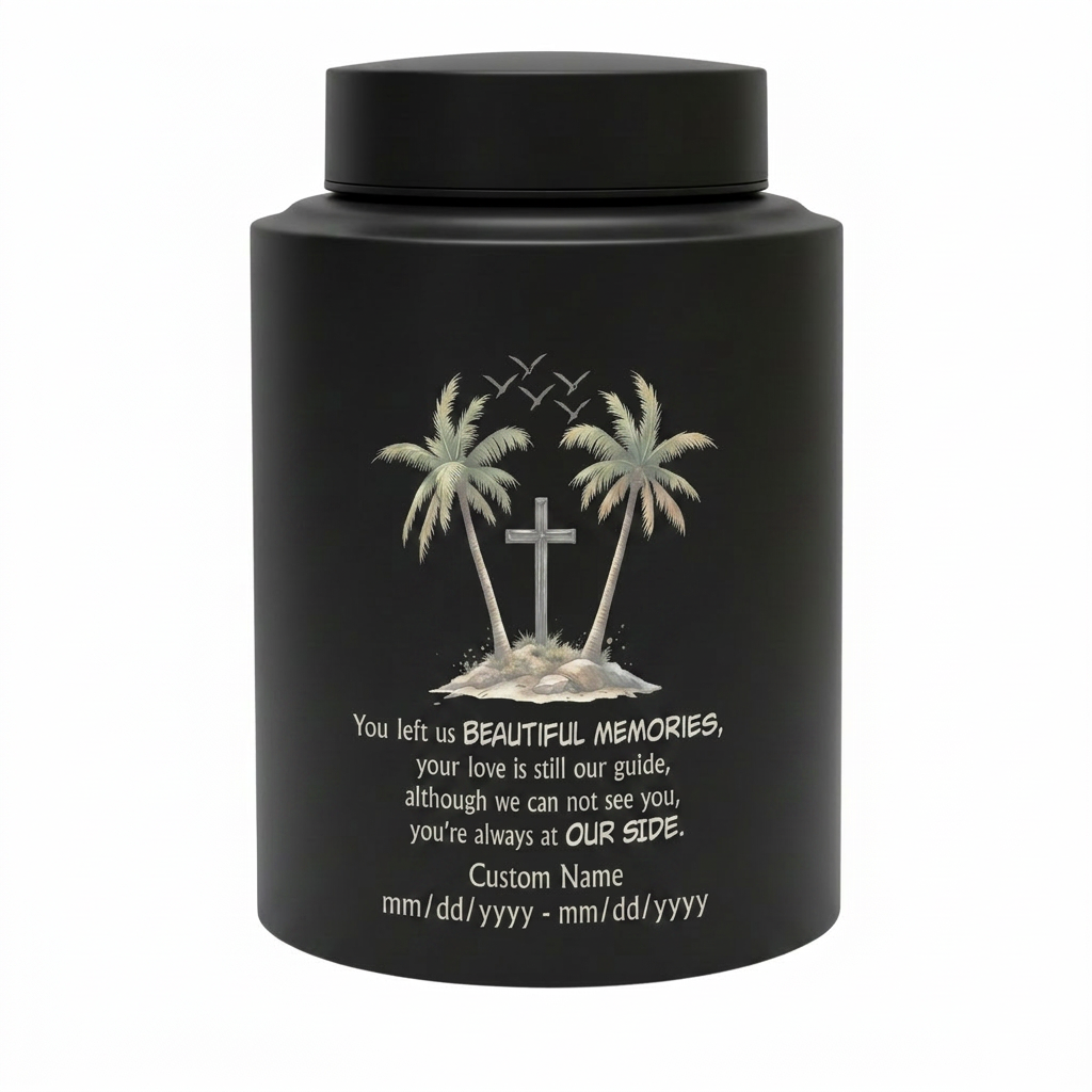 Personalized Beach Palm Tree Cross Stainless Steel Funeral Urn for Loss of Mom Dad Loved One Adult Human Ashes Small Large Memorial Keepsake Urn, Memorial Gift, In Loving Memory - Image 11