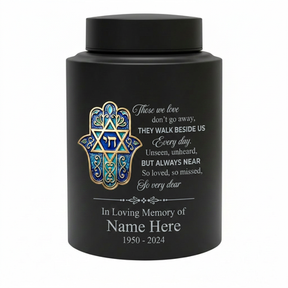 Personalized Jewish Star of David Hamsa Hand Chai Tree of Life Stainless Steel Bereavement Sympathy Silver Black Gold Red 2 Sizes Memorial Keepsake Urn, Memorial Gift, In Loving Memory - Image 11