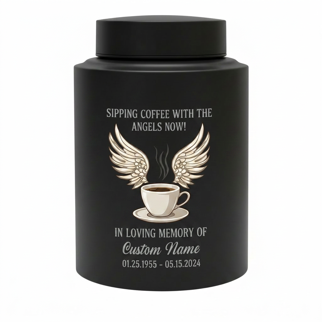Personalized Coffee Theme Stainless Steel Cremation Urn for Ashes, Custom Name and Date Tribute for Coffee Lover, Large Size Options, Memorial Keepsake Urn, Memorial Gift, In Loving Memory - Image 11