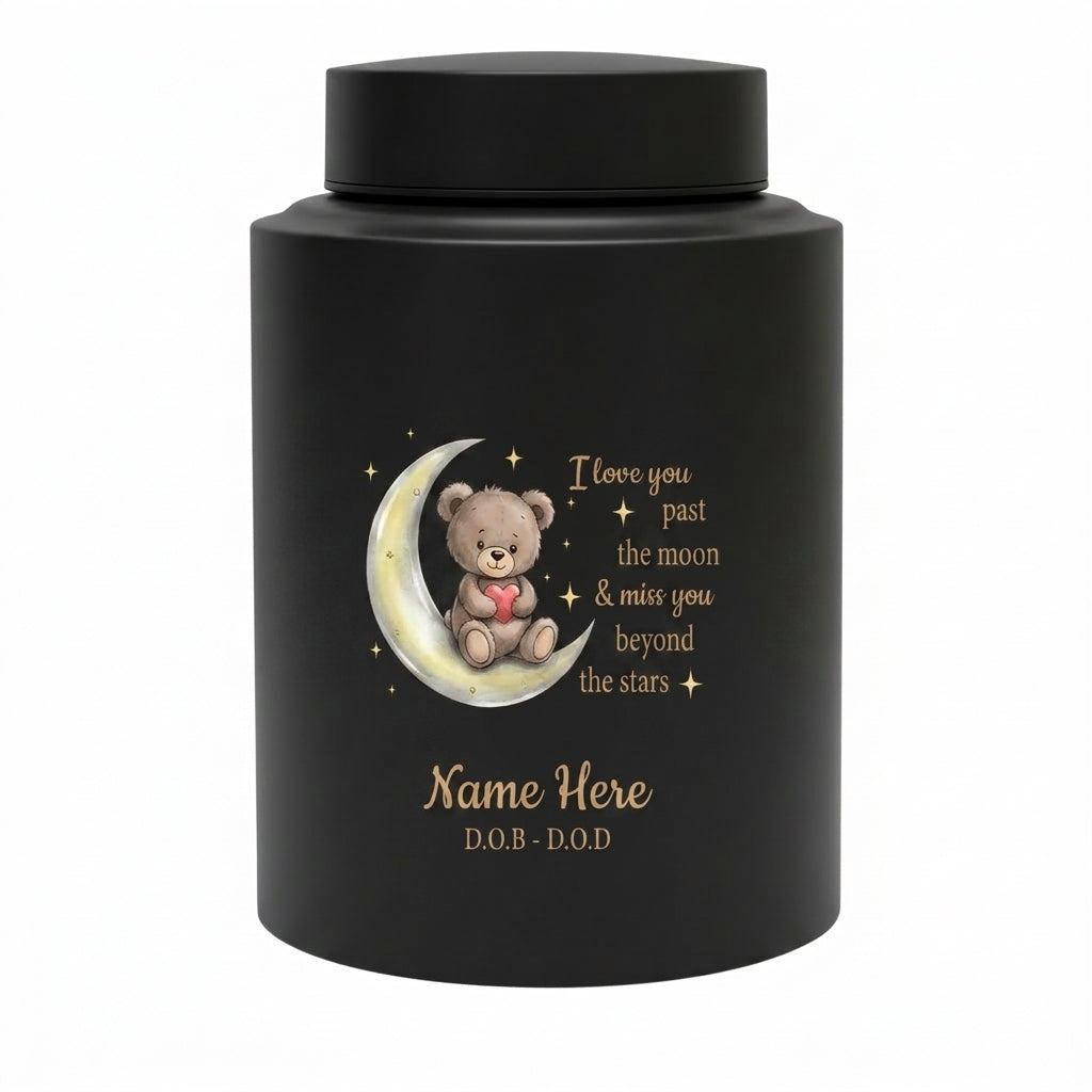 Personalized Teddy Bear Crescent Moon Stars Baby Loss Stainless Steel Urn Infant Child Bereavement Custom Two Sizes Parents Family Memorial Keepsake Urn, Memorial Gift, In Loving Memory - Image 11