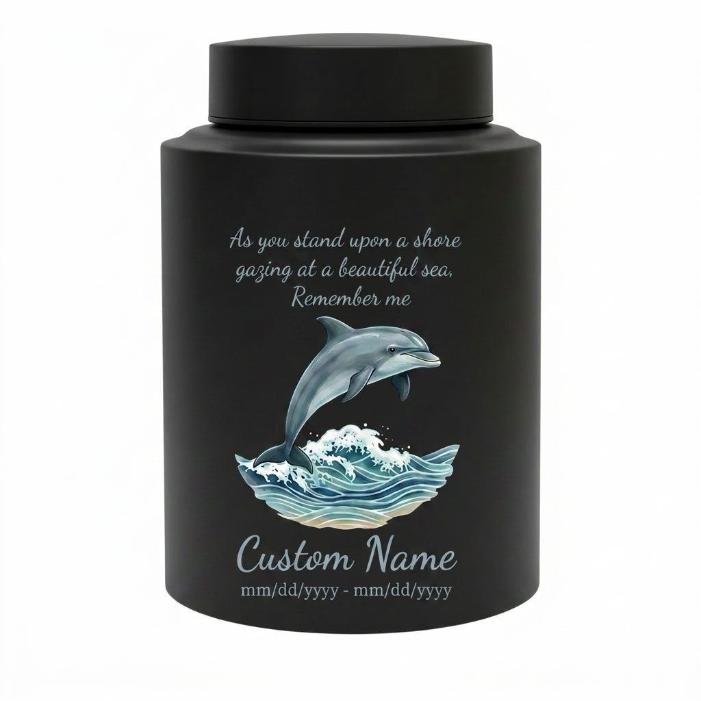 Personalized Dolphin Ocean Beach Themed UV Printed Metal Funeral Ash Container For Mom Dad Adult Male Female Large Cremation Memorial Keepsake Urn, Memorial Gift, In Loving Memory - Image 11