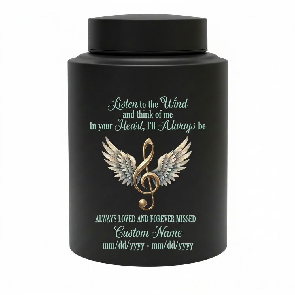 Personalized Music Note Angel Wings Treble Clef Vessel For Music Lovers Loved One Funeral Ashes Container Silver Black Gold Red Small Large Memorial Keepsake Urn, Memorial Gift, In Loving Memory - Image 11