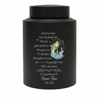 Personalized Bass Fishing Fisherman Stainless Steel Cremation Ash Container, A Limb Has Fallen Family Tree Poem for Father Grandfather, Memorial Keepsake Urn, Memorial Gift, In Loving Memory - Image 11