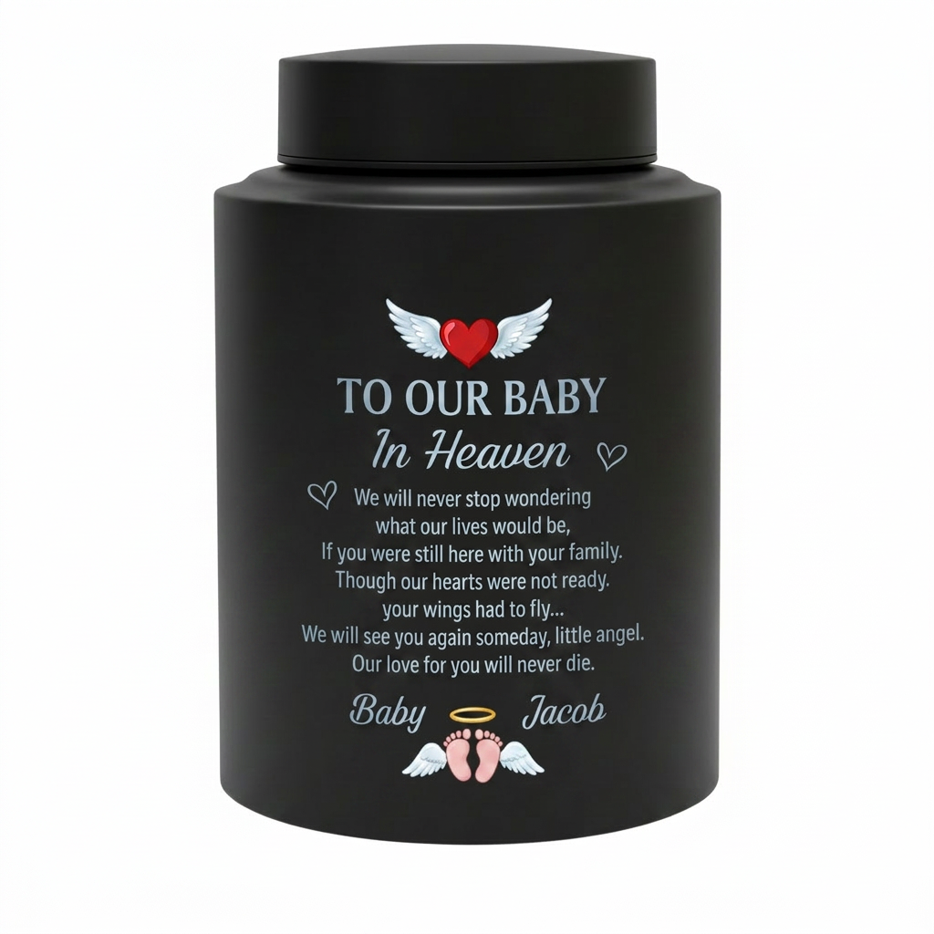 Personalized Infant Footprints Angel Wings Baby Loss Stainless Steel Urn For Grieving Parents Miscarriage Child Remembrance Small Or Large Memorial Keepsake Urn, Memorial Gift, In Loving Memory - Image 11