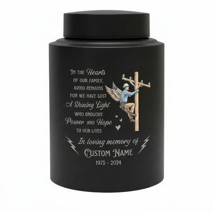 Personalized Lineman Electrician Stainless Steel Funeral Tribute For Dad Husband Colleague Human Ashes Decorative Container Silver Black Gold Memorial Keepsake Urn, Memorial Gift, In Loving Memory - Image 11