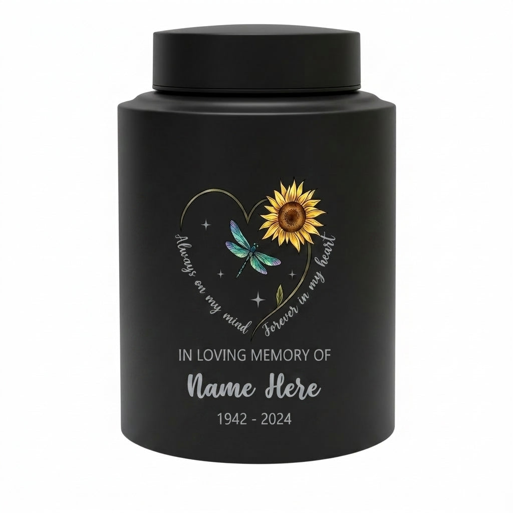 Personalized Dragonfly Moon Sunflower Stainless Steel Cremation Urn Adult Ashes Funeral Burial Bereavement Always On My Mind Memorial Keepsake Urn, Memorial Gift, In Loving Memory - Image 11