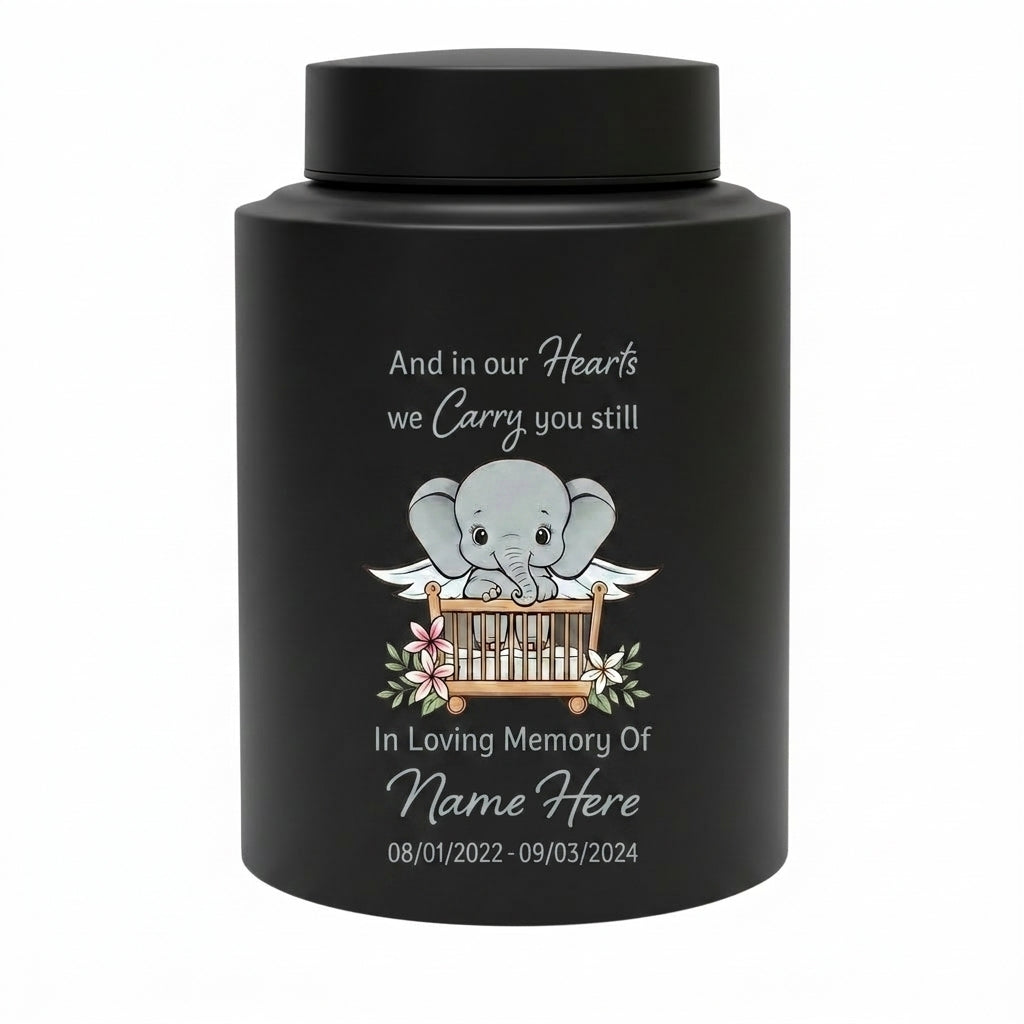 Personalized Baby Elephant UV Printed Stainless Steel Urn For Infant Child Loss Bereavement, Silver Black Gold Red Display, Memorial Keepsake Urn, Memorial Gift, In Loving Memory - Image 11