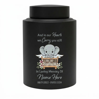Personalized Baby Elephant UV Printed Stainless Steel Urn For Infant Child Loss Bereavement, Silver Black Gold Red Display, Memorial Keepsake Urn, Memorial Gift, In Loving Memory - Image 11