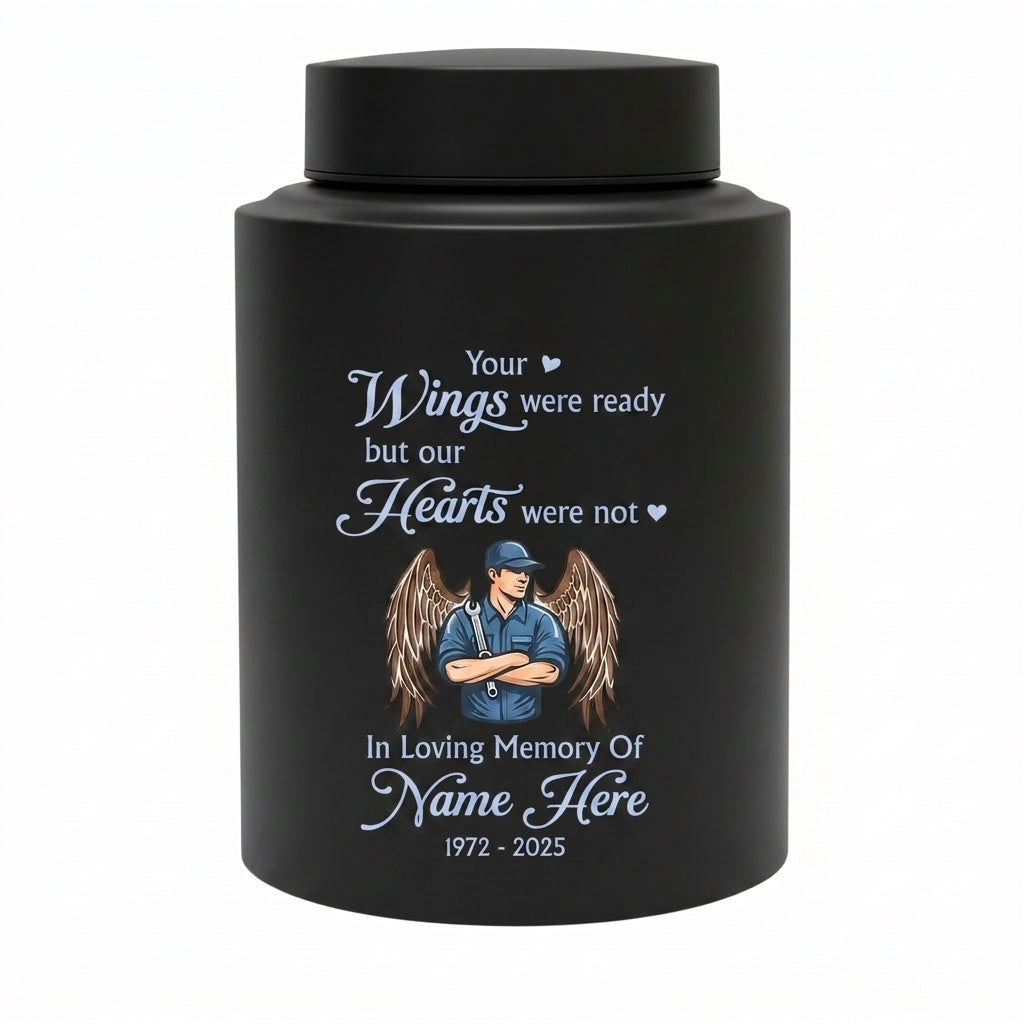 Personalized Mechanic Wings Were Ready But Our Hearts Were Not UV Printed Ash Holder For Dad Father Husband Loss Support Memorial Keepsake Urn, Memorial Gift, In Loving Memory - Image 11