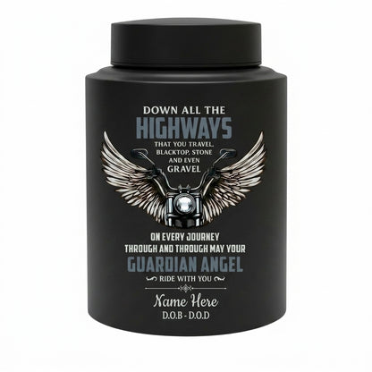 Personalized Motorcycle Riding In Heaven Guardian Angel Stainless Steel Cremation Ash Holder For Adult Male Dad Biker Large UV Print Memorial Keepsake Urn, Memorial Gift, In Loving Memory - Image 11