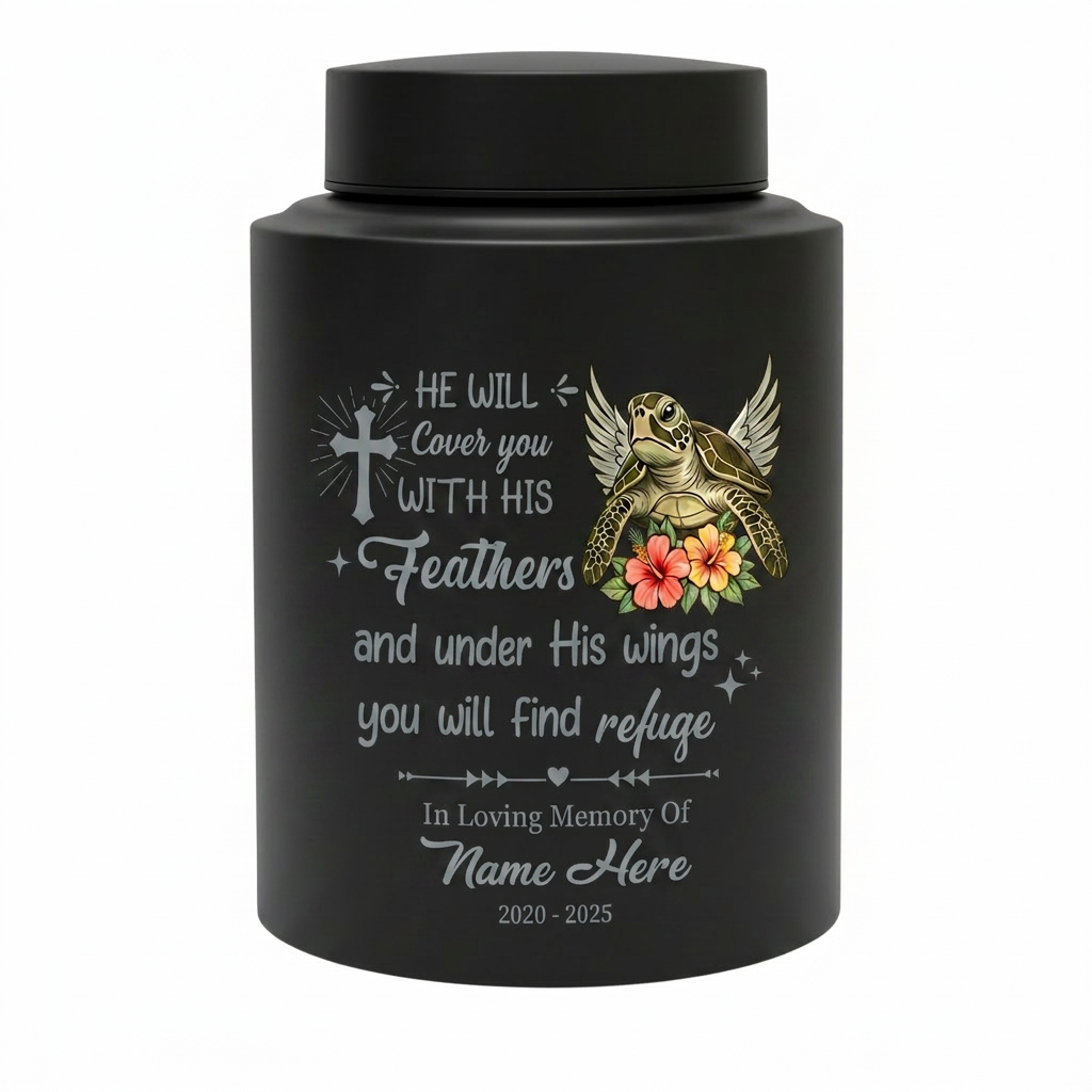 Personalized Sea Turtle Christian Cremation Urn for Human Ashes, He Will Cover You With His Feathers, Custom Name & Dates, Small & Large, Memorial Keepsake Urn, Memorial Gift, In Loving Memory - Image 11