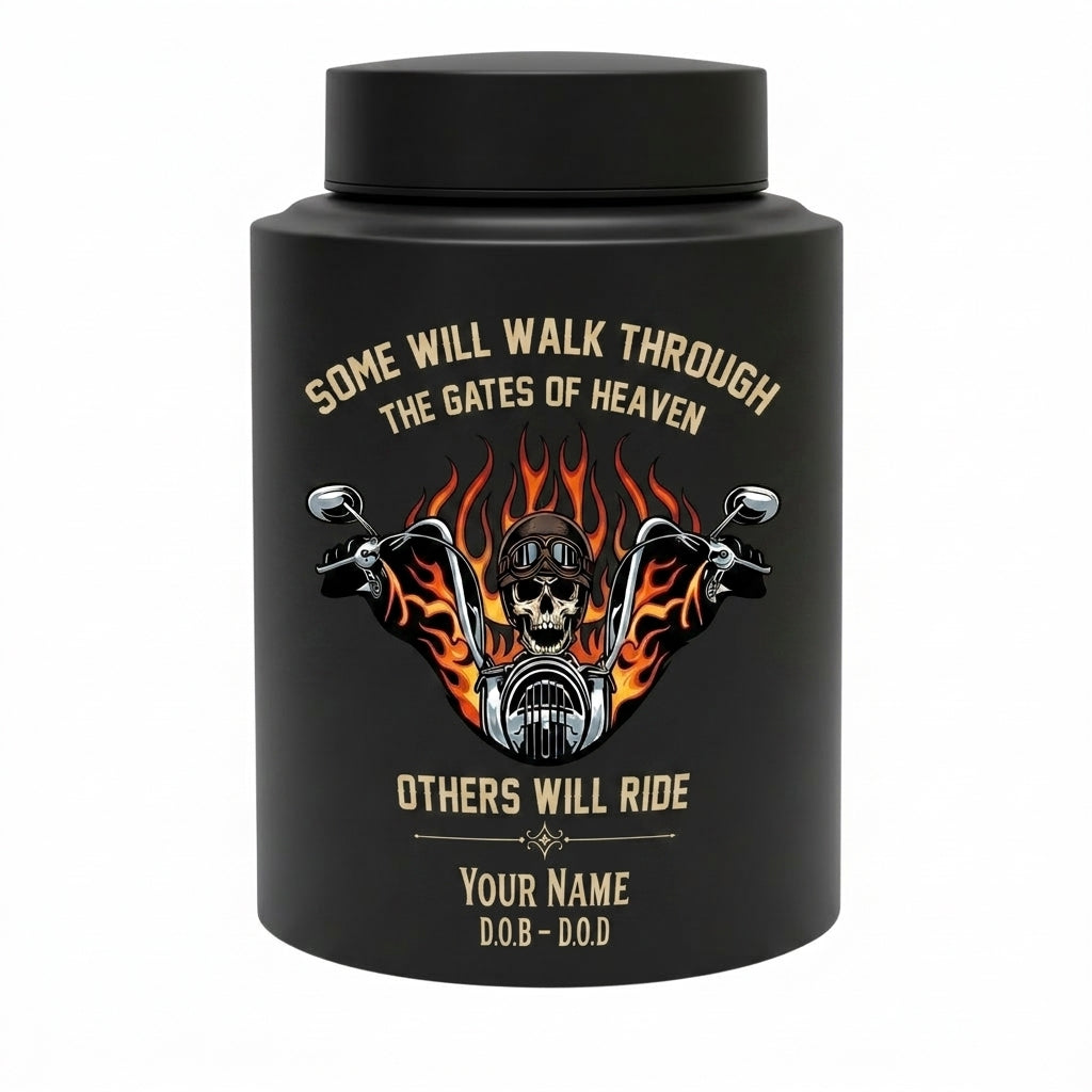 Personalized Motorcycle Riding in Heaven UV Printed Stainless Steel Urn for Adult Male Dad Biker Human Ashes Silver Black Gold Red Decorative Memorial Keepsake Urn, Memorial Gift, In Loving Memory - Image 11