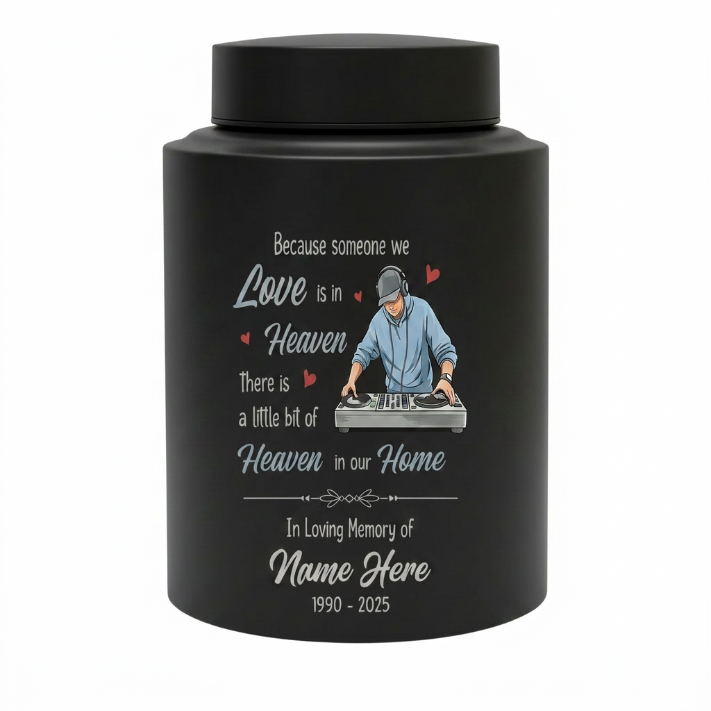 Personalized DJ Because Someone We Love Is In Heaven Stainless Steel Urn Sympathy Loss of Loved One Adult Ashes Bereavement 4 Color Large Memorial Keepsake Urn, Memorial Gift, In Loving Memory - Image 11