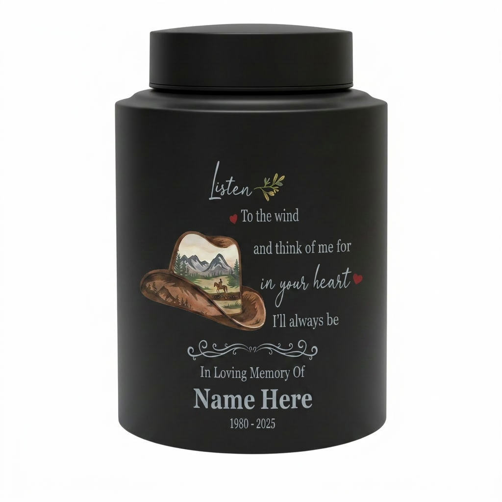 Personalized Cowboy Hat and Boots Western UV Printed Stainless Steel Cremation Urn for Adult Human Ashes Funeral Sympathy Bereavement Small Large Memorial Keepsake Urn, Memorial Gift, In Loving Memory - Image 11