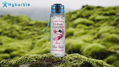 Flamingo Water Bottle Tracker 32oz – Personalized Motivational Bottle with Time Marker – Funny Gift for Women & Friends