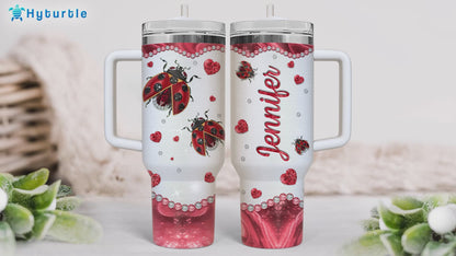 Ladybug Sparkle Tumbler 40oz with Handle & Straw – Personalized Stainless Steel Insulated Travel Cup with Lid – Cute Gift for Women & Kids